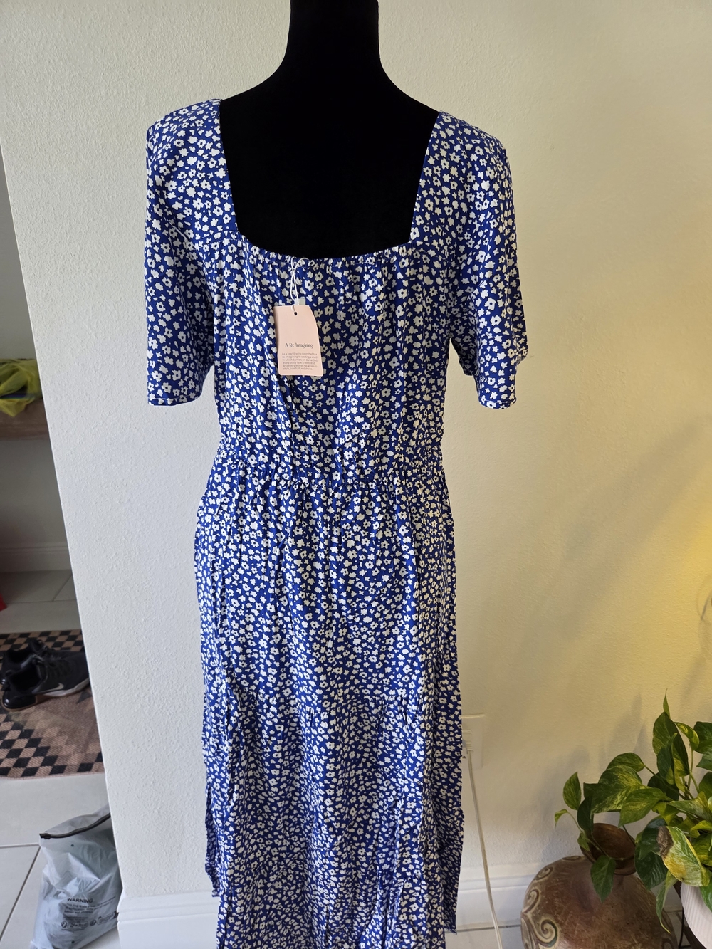 BloomChic Cobalt Blue Floral Midi Dress with Tie Front - Picture 3 of 9